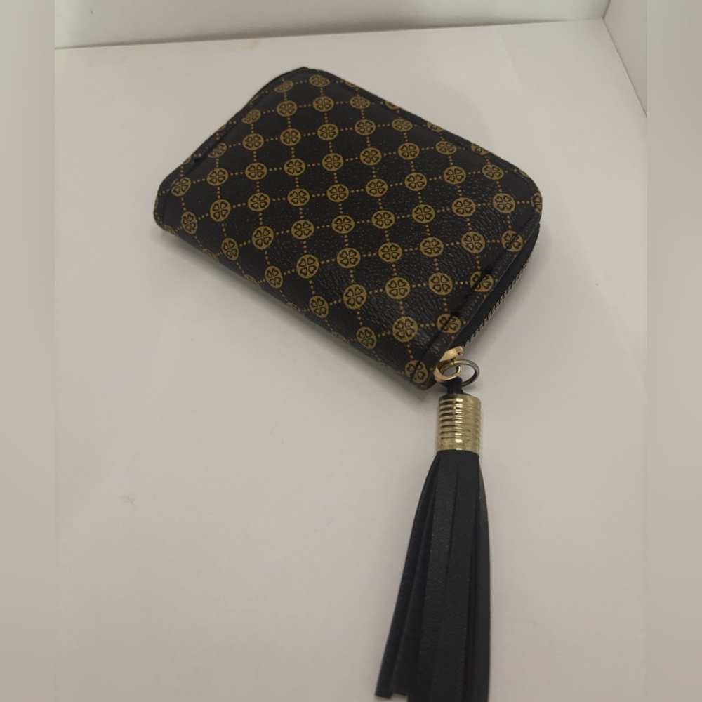Black and Gold Patterned card Wallet with Tassel
